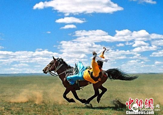 陈刚的摄影作品&ldquo;飞马献哈达&rdquo;；　陈刚供图 摄