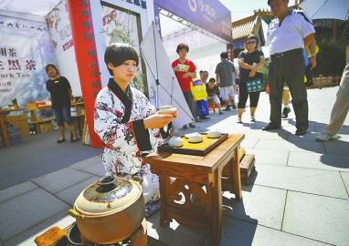 现场展示传统茶文化市民在第十届茶博会上闻香品茗